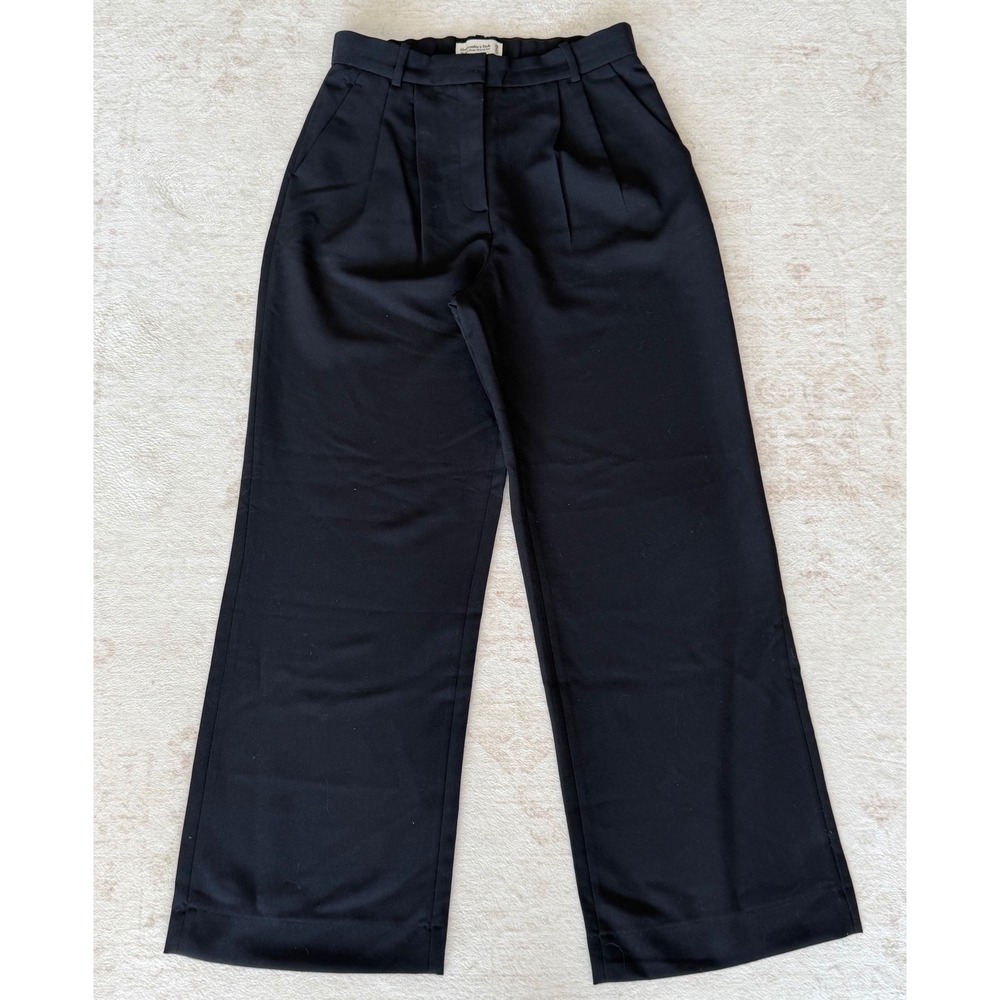 Abercrombie & Fitch Sloane Tailored Pant Black Wide Leg Pleated Trousers 8R 29